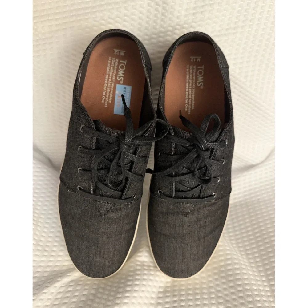 TOMS Men's Black Canvas Lace-Up Sneakers Round Toe Rubber Outsole US 12 NEW